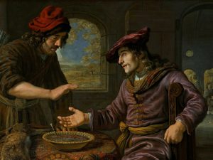 "Esaú y el plato de lentejas" cuadro de 1653 de Jan Victors. de